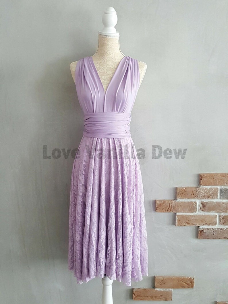 Bridesmaid Dress Infinity Dress Lilac Lace Knee Length Wrap | Etsy