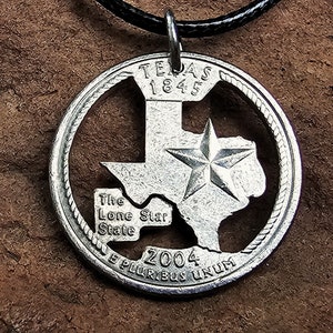 Texas necklace made from coin, Texas lover pendant Texas gift for Texas lover jewelry Texas collector Lone Star state cut coin necklace
