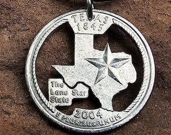 Texas necklace made from coin, Texas lover pendant Texas gift for Texas lover jewelry Texas collector Lone Star state cut coin necklace