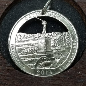 Gettysburg pendant Gettysburg necklace Civil War pendant Civil War necklace Historic pendant Historic Park quarter hand cut coin