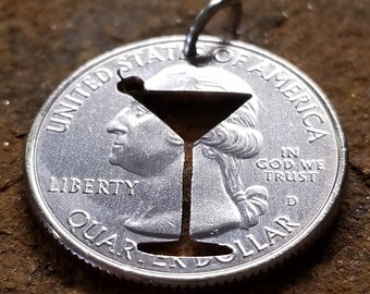 Martini glass pendant Martini glass necklace Martini pendant Martini necklace Martini charm Martini lover's necklace hand cut coin