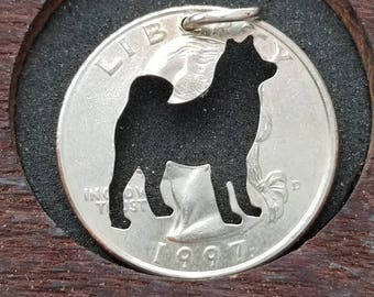 Dog pendant, Akita necklace, Akita pendant, dog breed pendant hand cut coin pendant