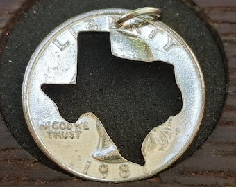 Texas necklace made from coin, Texas lover pendant Texas gift for Texas lover jewelry Texas collector Lone Star State cut coin necklace
