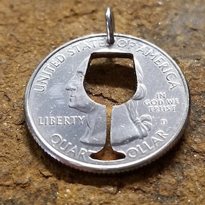 Wine glass pendant Wine glass necklace Wine pendant Wine necklace Wine glass charm Wine lover&#39s necklace hand cut coin