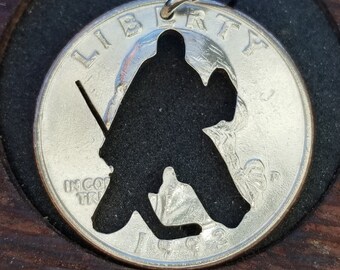 Hockey Goalie Coin Pendant - Hockey Goaltender Necklace - Ice Hockey Netminder Jewelry