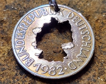 Hand-Cut Germany Coin Necklace - Authentic Deutschland Pendant & German Lover Gift - Unique German Collector Jewelry - Europe Coin Art