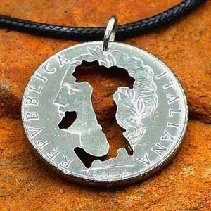 Hand-Cut Italy Silhouette Lira Coin Necklace - Unique Italian Lover Gift - Beautiful Italy Jewelry - Authentic Italy Souvenir Pendant