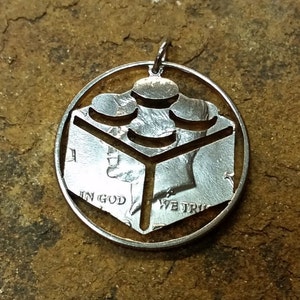 Brick building necklace brick building pendant half dollar hand cut coin pendant