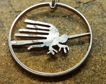 Peruvian Nazca lines Bird necklace Nazca lines bird pendant bird necklace bird pendant world traveler gift idea hand cut coin necklace