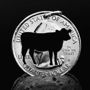 Cow necklace made from coin, Cow lover pendant Cow gift for Cow lover jewelry Cow collector Farmer gift idea cowboy dairy cut coin necklace