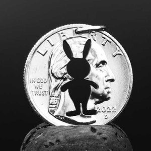 Baby Bunny necklace made from coin, Baby Bunny lover pendant Rabbit gift for Bunny Rabbit lover jewelry Bunny collector cut coin necklace