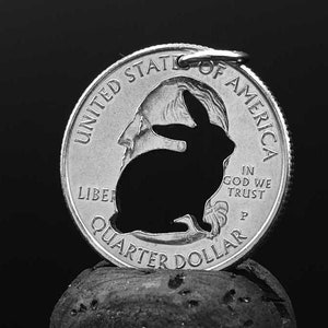 Rabbit necklace made from coin, Rabbit lover pendant Rabbit gift for Rabbit lover jewelry bunny Rabbit collector bunny cut coin necklace