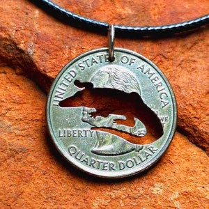 Alligator necklace made from coin, Alligator lover pendant Alligator gift for Alligator lover jewelry Alligator collector cut coin necklace