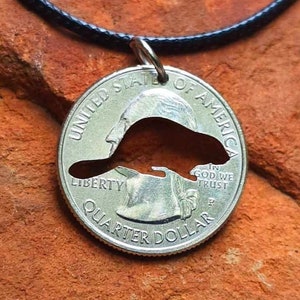 Beaver necklace made from coin, Beaver lover pendant Beaver gift for Beaver lover jewelry Beaver collector dam necklace cut coin necklace