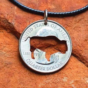 Buffalo necklace made from coin, Buffalo lover pendant Buffalo gift for Buffalo lover jewelry Buffalo collector bison gift cut coin necklace
