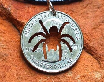 Coin Tarantula Pendant Necklace, Arachnid Jewelry