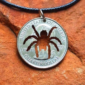 Tarantula necklace made from coin, Tarantula lover pendant Tarantula gift for Tarantula lover jewelry Tarantula collector cut coin necklace