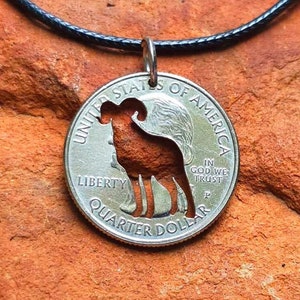 Ram sheep necklace made from coin, Ram lover pendant Ram gift for Ram sheep lover jewelry Ram collector Rocky Mountain Ram cut coin necklace