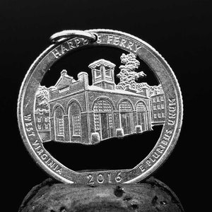 Harpers Ferry pendant West Virginia pendant Harpers Ferry West Virginia necklace Historic pendant Historic Park quarter hand cut coin
