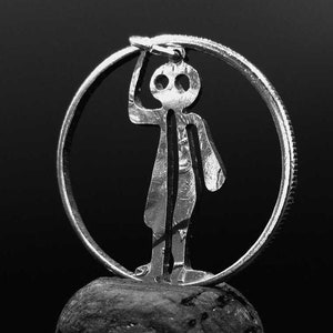 Hand-Cut Peruvian Nazca Lines Man Coin Pendant - Ancient Alien Theory & Mystical Humanoid Art - Unique Peru Traveler Archeology Gift