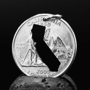 California necklace made from coin, California lover pendant California gift for California lover California collector cut coin necklace