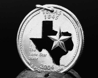 Texas necklace made from coin, Texas lover pendant Texas gift for Texas lover jewelry Texas collector Lone star State cut coin necklace