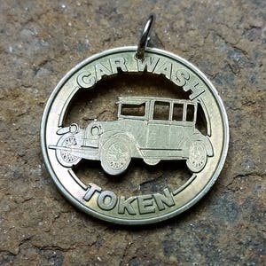 Classic car pendant car wash necklace car wash pendant car lover necklace car collector necklace classic car necklace hand cut coin