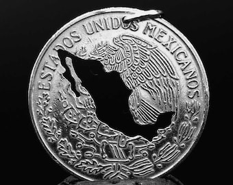 Mexico necklace made from coin, Mexico lover pendant Mexico gift for world traveler souvenir Mexico collector Mexican cut coin necklace