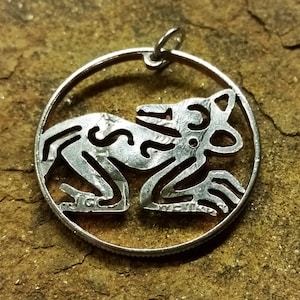 Mexican Mayan style Dog hand cut coin pendant Dog Pendant; Primitive necklace primitive pendant native art Mayan necklace Mayan pendant