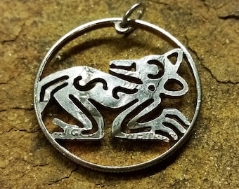 Mexican Mayan style Dog hand cut coin pendant Dog Pendant; Primitive necklace primitive pendant native art Mayan necklace Mayan pendant