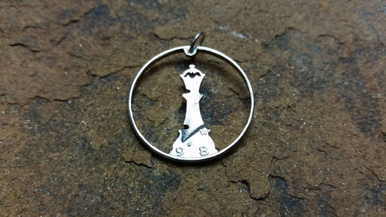 Chess Queen pendant chess hand cut coin pendant