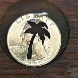Hand-Cut Palm Tree Coin Pendant Necklace - Unique Beach & Island Lover Gift - Tropical Coconut Tree Jewelry - Coastal Vacation Souvenir