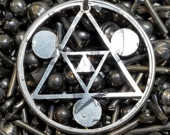 Mysterious Crop circle necklace, Crop Circle pendant, Triangle and circle geometric pendant, Sacred geometry necklace triangle hand cut coin
