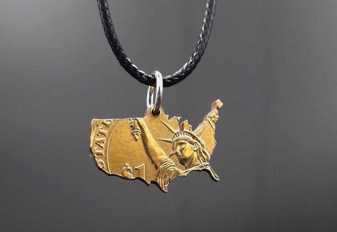Coin Necklace, USA Silhouette, Statue of Liberty Pendant - Etsy