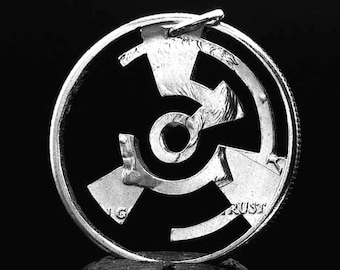 Mysterious Crop circle necklace, Crop Circle pendant,  geometric circles pendant, lock tumbler necklace, geometric cut coin necklace