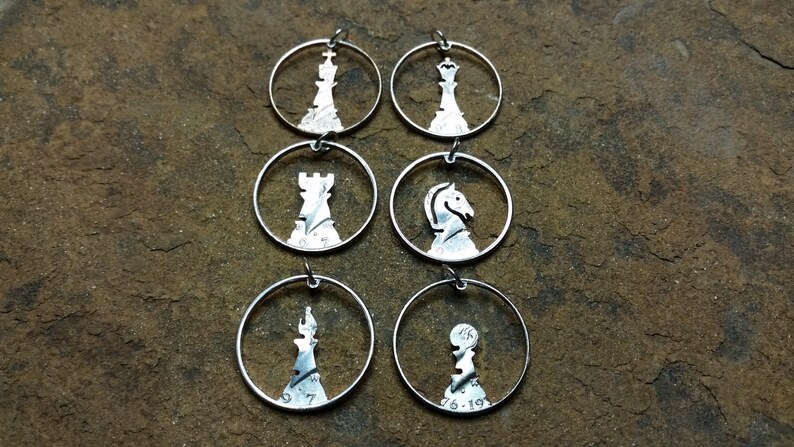 Chess Queen pendant chess hand cut coin pendant