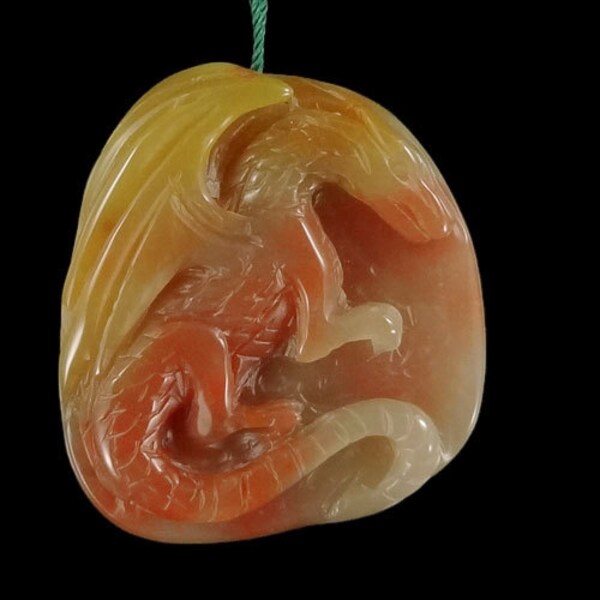 BI30725# Gorgeous 100% Natural Hand Carved Gemstone  Dragon  Multi-color Jade  pendant Bead 1 Pcs