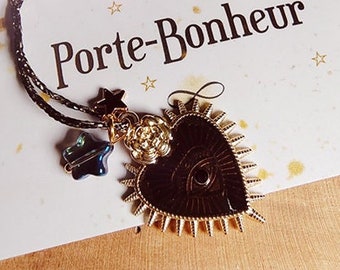 Pendentif ex-voto doré et noir / pendentif femme / bondieuserie / collier coeur