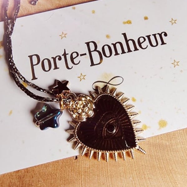 Pendentif ex-voto doré et noir / pendentif femme / bondieuserie / collier coeur