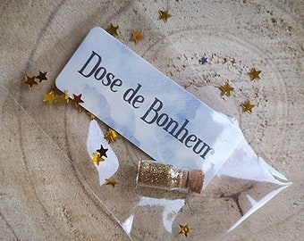 Dose de Bonheur / Petit cadeau / carte cadeau original / Cadeau porte-bonheur / Paillettes dans le coeur / cadeau invité