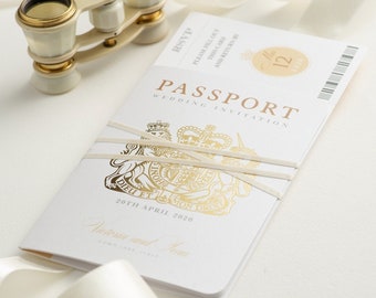 Passport Wedding Invitation Champagne and Gold Foil Boarding Pass Invite,Wedding Abroad, Destination Wedding, Travel Wedding, Plane Ticket