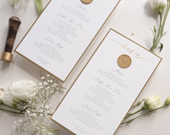 Bespoke Wax Seal Menu Cupid Amore with Gold Foil Trim , Plate Menu Cards, Wedding Menu , Elegant Menus , Drink Menu , Reception Menu