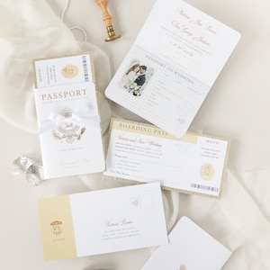 Luxury Passport Wedding Invitation Glitter Champagne and Gold Foil Boarding Pass Invite,Wedding Abroad, Destination Wedding, Travel, Ticket