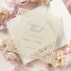 Champagner Luxus Laser cut Save the Date Karte mit Umschlag, Save The Day, HochzeitSdatumsschild