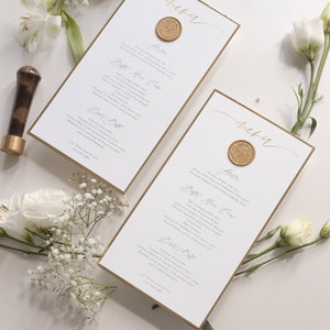 Bespoke Wax Seal Menu Cupid Amore with Gold Foil Trim , Plate Menu Cards, Wedding Menu , Elegant Menus , Drink Menu , Reception Menu