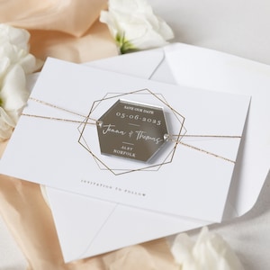 Moderner Hexagon Plexi Spiegel Save the Date Magnete | Save The Date Karten | Hochzeitseinladung | Gold & Silber | Save the Date personalisiert