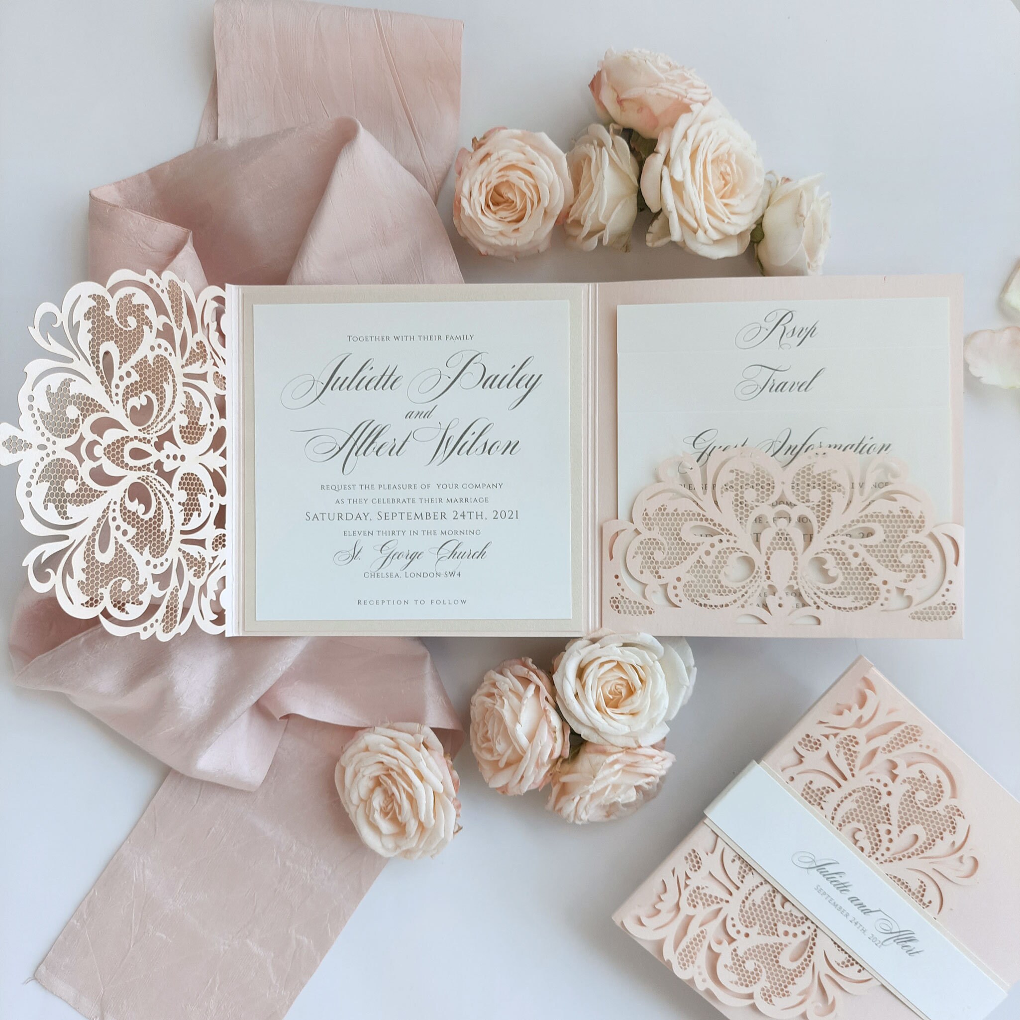 Laser Cut Envelope Printed Invitation Card Lux Laser Cut Wedding