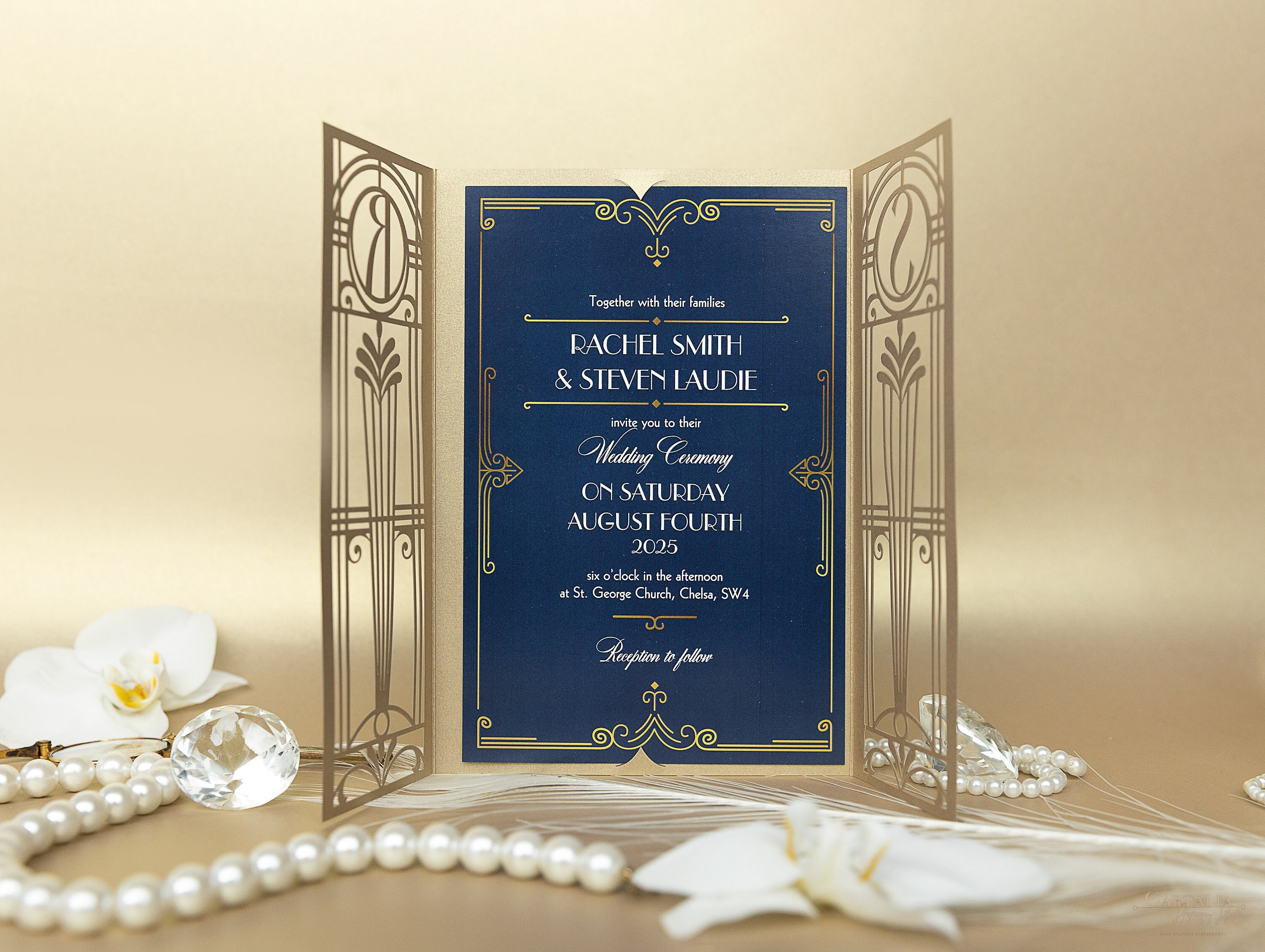 Art Deco Great Gatsby Personalized Gatefold Wedding Invitation pic