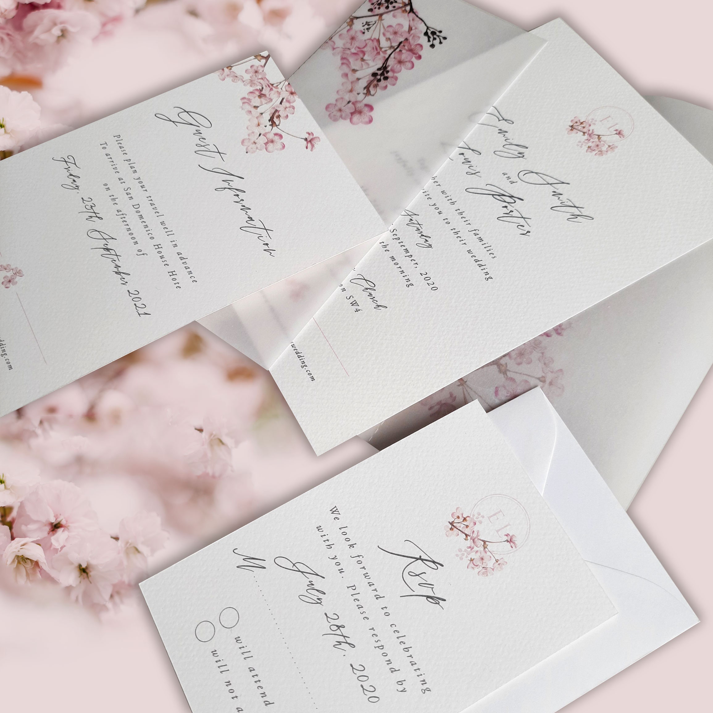 Vellum Cherry Blossom Wedding Invitation Folder Wrap Modern - Etsy UK