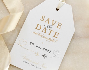 Passport Save The Date Card Tag for Wedding Abroad, Destination, Wedding, Passport Wedding Blush Silver, Abroad, Travel, Plane Ticket Invite